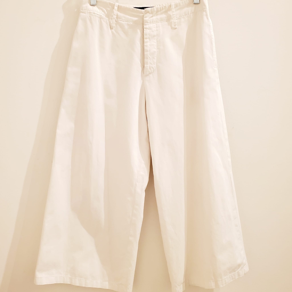 Ralph Lauren Purple Label White Cotton Cropped Wide Leg Pants
